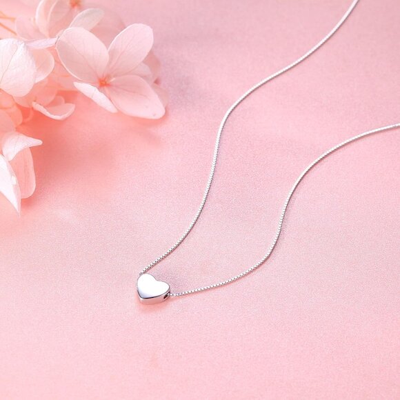 Genuine 925 Sterling Silver Tiny Love Heart Pendant Necklace for Women Simple Sw - Picture 2 of 8